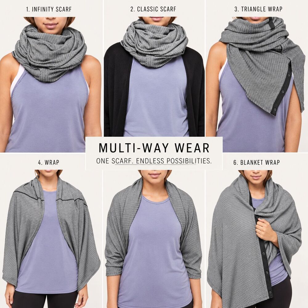 Lululemon Vinyasa Scarf Rulu Herringbone Black White OS Wrap Infinity Activewear